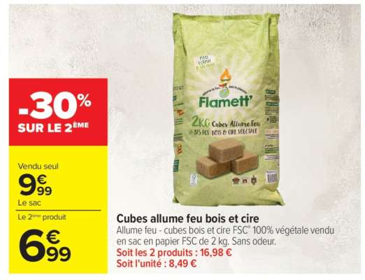 Cubes allume feu bois et cire