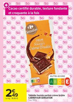 Tablette fourrée parfum crème brûlée CARREFOUR SENSATION