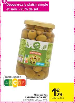 Olives vertes CARREFOUR CLASSIC’
