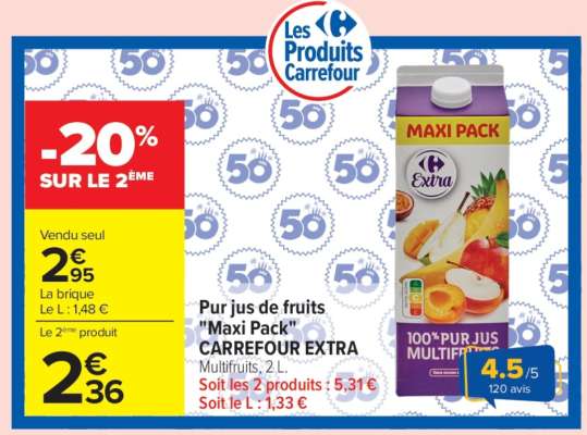Pur jus de fruits "Maxi Pack" CARREFOUR EXTRA