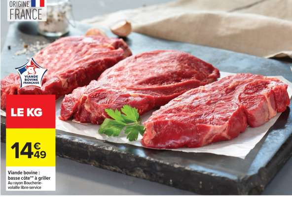 Viande bovine : basse côte** à griller