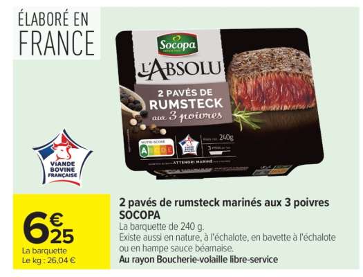 2 pavés de rumsteck marinés aux 3 poivres SOCOPA
