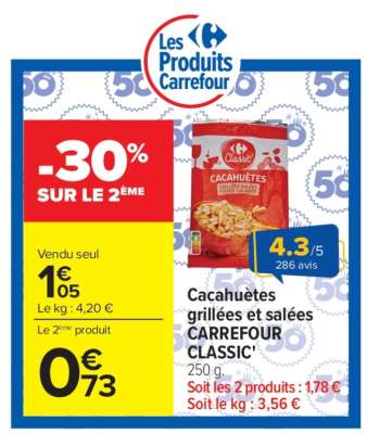Cacahuètes grillées et salées CARREFOUR CLASSIC’