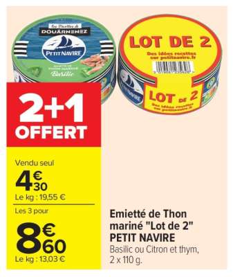 Emietté de Thon mariné "Lot de 2" PETIT NAVIRE