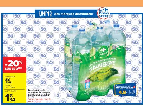 Eau de Source de Montagne d'Auvergne Carrefour Classic'