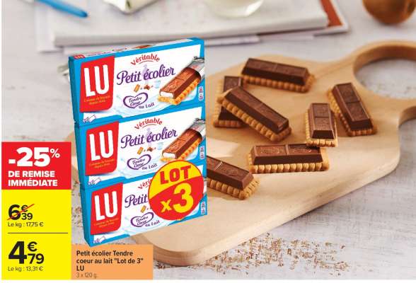 Petit écolier Tendre coeur au lait "Lot de 3"