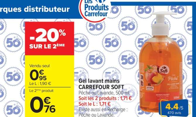 Gel lavant mains CARREFOUR SOFT