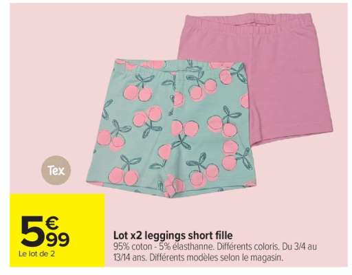 Lot x2 leggings short fille