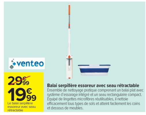 Balai serpillière essoreur avec seau rétractable