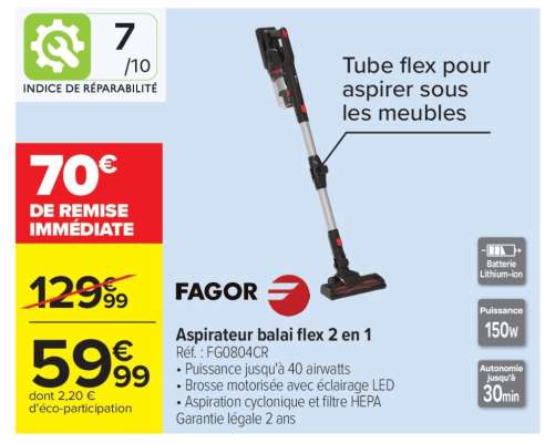 Aspirateur balai flex 2 en 1