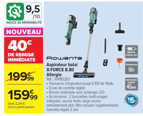 Rowenta Aspirateur balai X-FORCE 8.80 Allergie