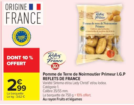 Pomme de Terre de Noirmoutier Primeur I.G.P REFLETS DE FRANCE