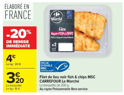 Filet de lieu noir fish & chips MSC CARREFOUR Le Marché