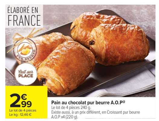 Pain au chocolat pur beurre A.O.P.