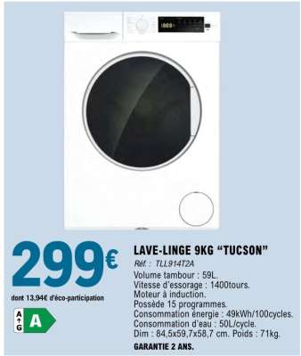 LAVE-LINGE 9KG “TUCSON”