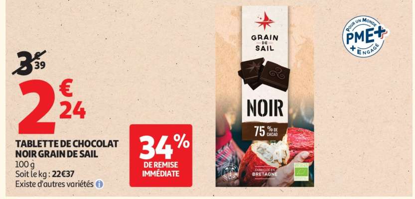 TABLETTE DE CHOCOLAT NOIR GRAIN DE SAIL