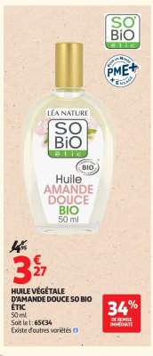 HUILE VÉGÉTALE D'AMANDE DOUCE SO BIO ÉTIC
