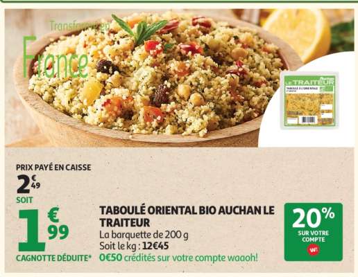 TABOULÉ ORIENTAL BIO AUCHAN LE TRAITEUR