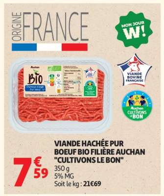 Viande hachée pur bœuf bio filière Auchan "Cultivons le bon"
