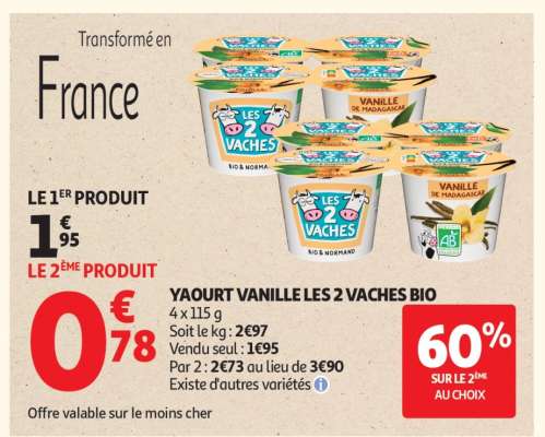 YAOURT VANILLE LES 2 VACHES BIO