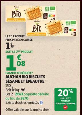 AUCHAN BIO BISCUITS SÉSAME ET ÉPEAUTRE