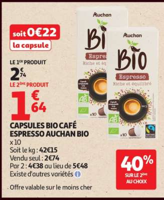CAPSULES BIO CAFÉ ESPRESSO AUCHAN BIO