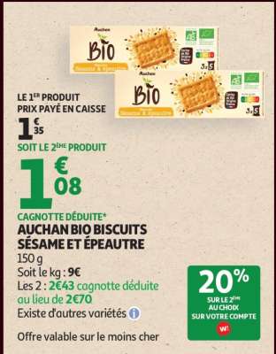 AUCHAN BIO BISCUITS SÉSAME ET ÉPEAUTRE
