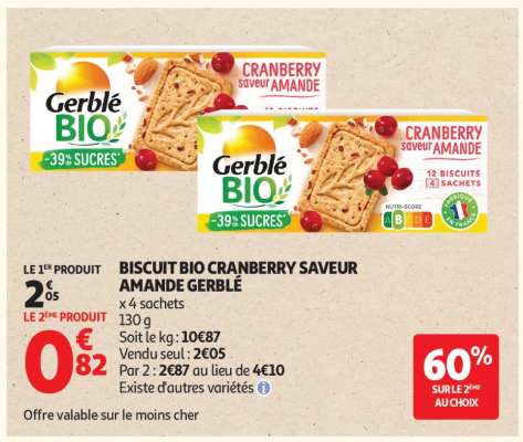 BISCUIT BIO CRANBERRY SAVEUR AMANDE GERBLÉ