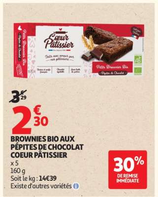 BROWNIES BIO AUX PÉPITES DE CHOCOLAT COEUR PÂTISSIER