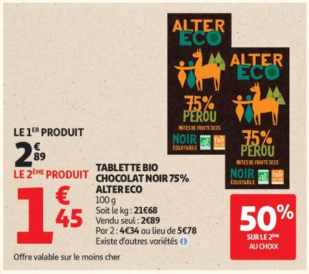 TABLETTE BIO CHOCOLAT NOIR 75% ALTER ECO