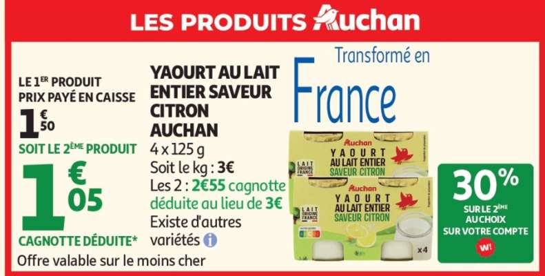 YAOURT AU LAIT ENTIER SAVEUR CITRON AUCHAN