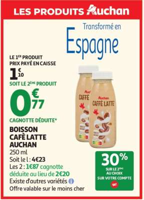 BOISSON CAFÉ LATTE AUCHAN