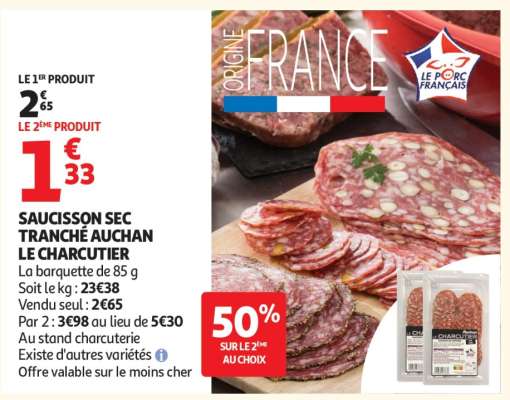 Saucisson Sec Tranché Auchan Le Charcutier