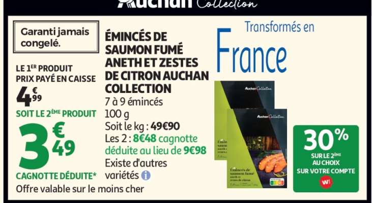 ÉMINCÉS DE SAUMON FUMÉ ANETH ET ZESTES DE CITRON AUCHAN COLLECTION