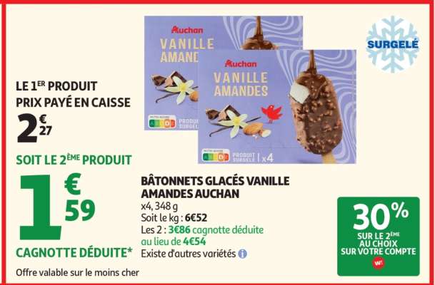 BÂTONNETS GLACÉS VANILLE AMANDES AUCHAN