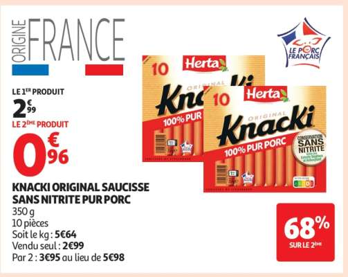 KNACKI ORIGINAL SAUCISSE SANS NITRITE PUR PORC