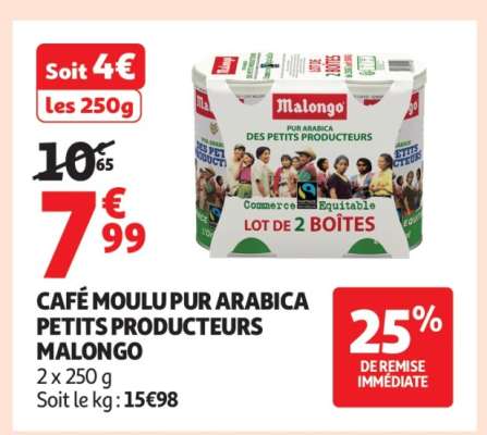 CAFÉ MOULU PUR ARABICA PETITS PRODUCTEURS MALONGO