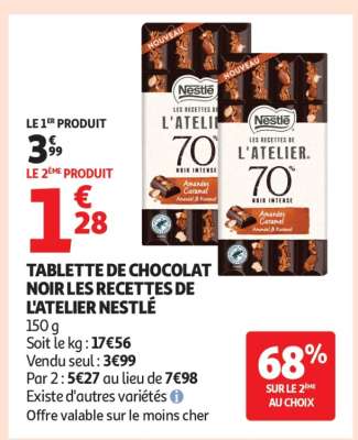 TABLETTE DE CHOCOLAT NOIR LES RECETTES DE L'ATELIER NESTLÉ