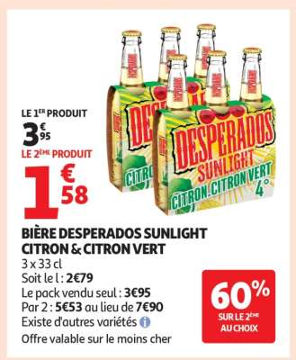BIÈRE DESPERADOS SUNLIGHT CITRON & CITRON VERT
