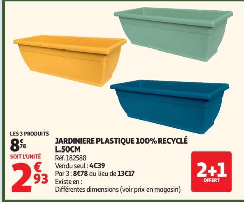 JARDINIERE PLASTIQUE 100% RECYCLÉ L.50CM
