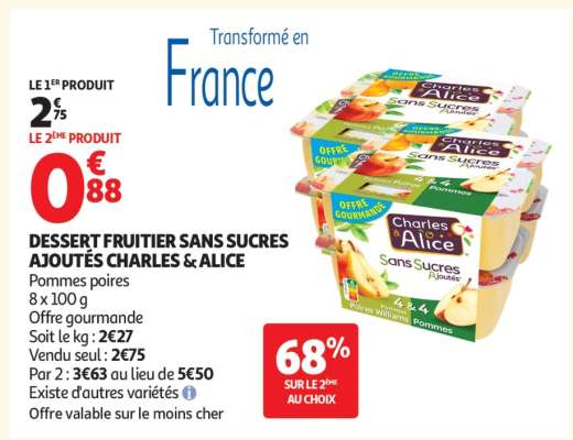 Dessert fruitier sans sucres ajoutés Charles & Alice