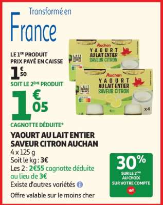 YAOURT AU LAIT ENTIER SAVEUR CITRON AUCHAN
