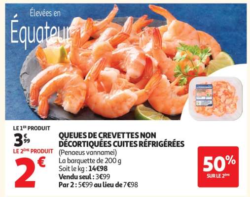 Queues De Crevettes Non Décortiquées Cuites Réfrigérées