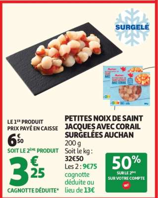 Petites Noix De Saint Jacques Avec Corail Surgelées Auchan