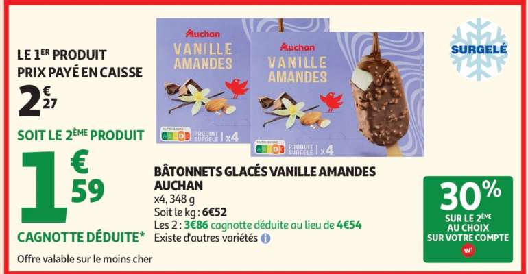 BÂTONNETS GLACÉS VANILLE AMANDES AUCHAN