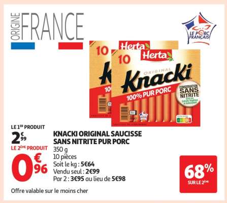 KNACKI ORIGINAL SAUCISSE SANS NITRITE PUR PORC