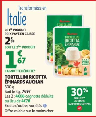 Tortellini Ricotta Épinards Auchan