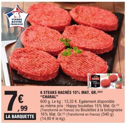 6 STEAKS HACHÉS 15% MAT. GR. 'CHARAL'