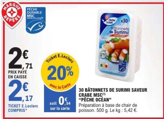 30 Bâtonnets de Surimi Saveur Crabe MSC 'Pêche Océan'