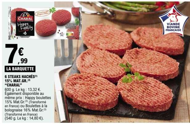 6 STEAKS HACHÉS 15% MAT. GR. 'CHARAL'